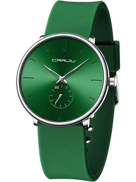 Unisex Dark Green Casual Stylish Ultra Thin Silicone Band Waterproof Wristwatch main image 6
